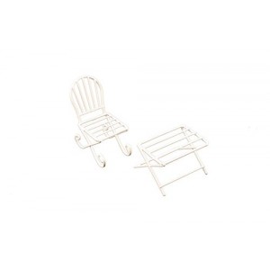 Металлические чайный столик и кресло белые; Стол: 6 x 4см Кресло:4 x 7.5см SCB271024